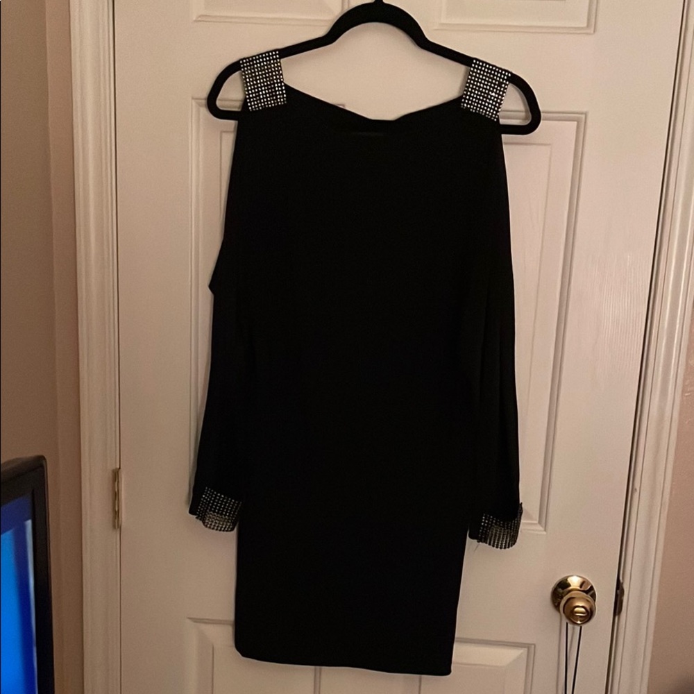 Elegant Black Dress with Embellished Straps and wristbands
